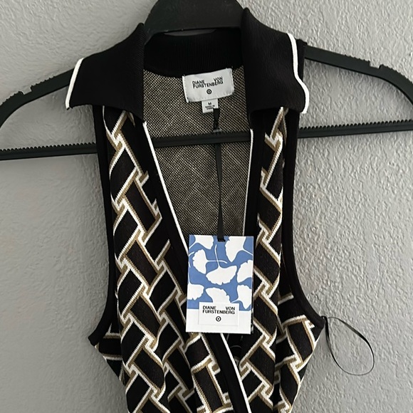 DVF Women's Collared Sleeveless Weave Neutral Sweaterknit Midi Wrap Dress - Picture 6 of 7